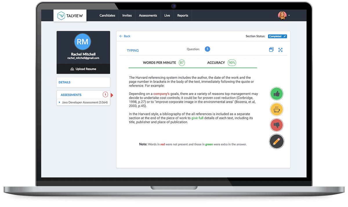 Online Typing Test for Candidate Evaluation - Talview