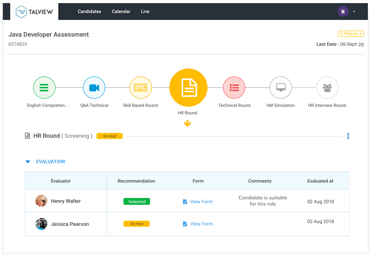 A&nbsp;configurable&nbsp;workflow created&nbsp;with&nbsp;Talview&nbsp;hiring software&nbsp;to hire a Java Developer